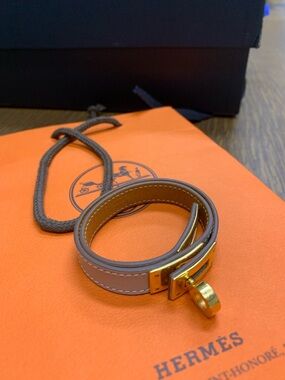 Taupe Double Tour Bracelet with Gold Hardware Hermes Kelly